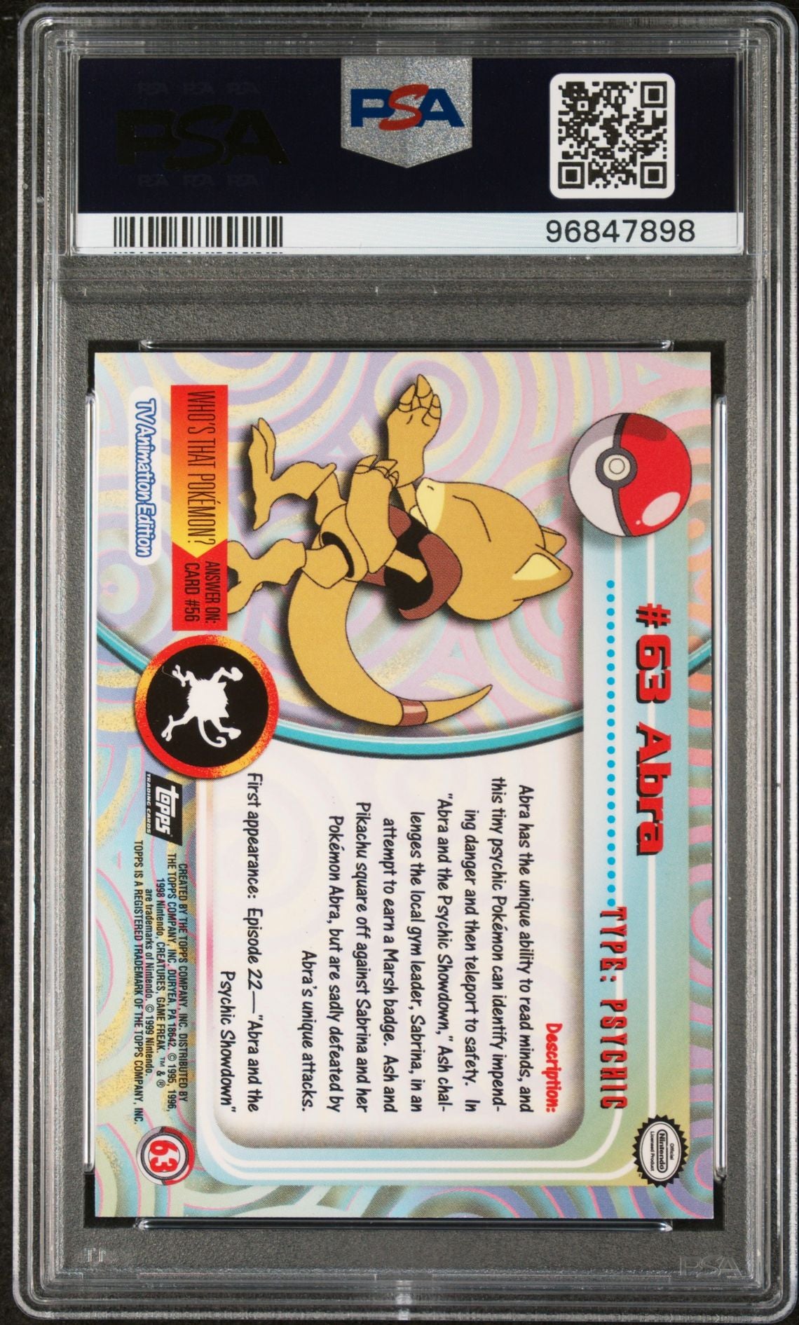 Abra #63 Rainbow Foil PSA 10 *POP 1* (Flames Embossment)