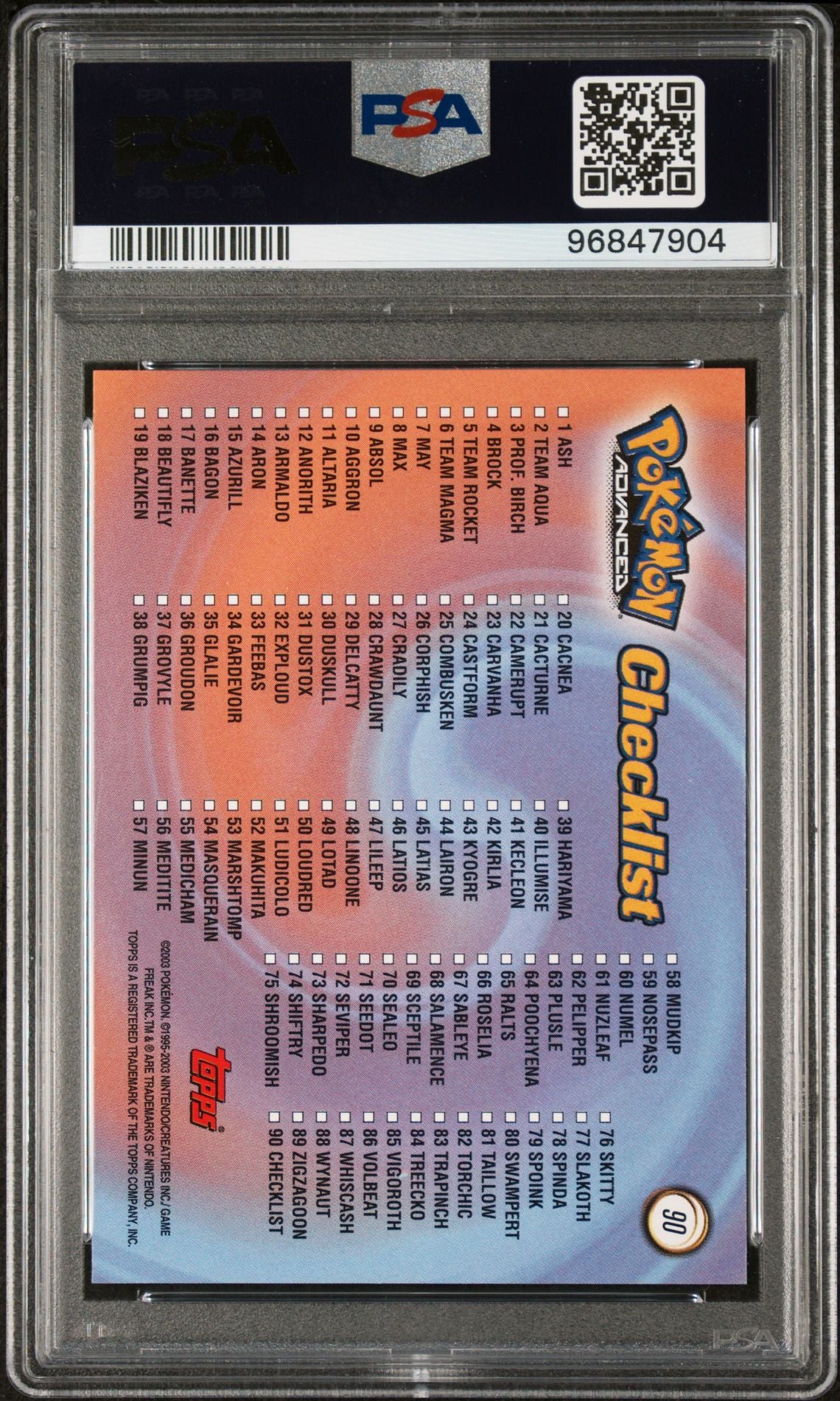 Advanced Checklist #90 Non-Holo PSA 10